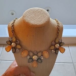 Statement necklace,  gold, Amber gray